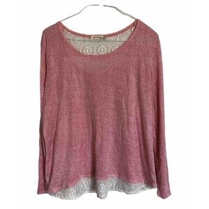 Faded Glory Heather Pink Crotchet / Lace Hem & Back Top XL